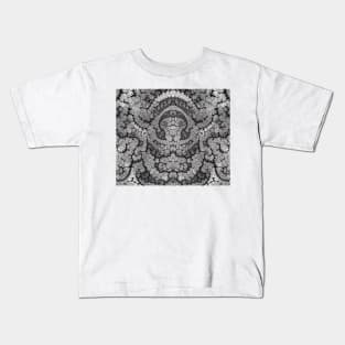 Grayscale Aesthetic Fractal Lion's Face - Black and White Abstract Artwork Kids T-Shirt